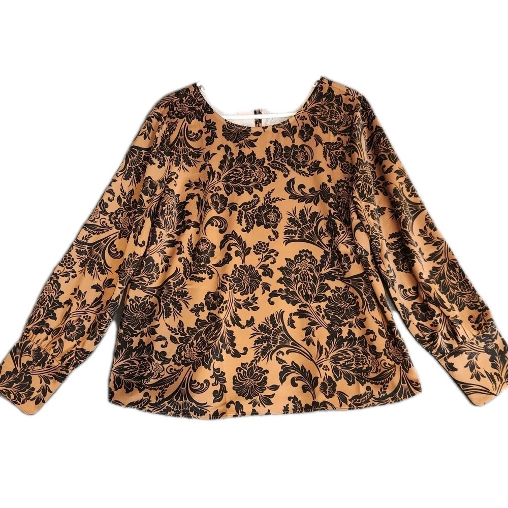 Soft Surroundings Top Womens Sz‎ XL Satin Damask Victorian Blouse Button Back